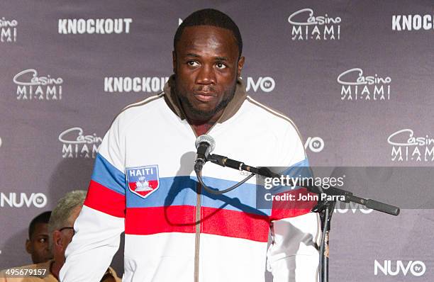 Boxer Azea Augustama attends NUVOtv's "Knockout" Live Fight Press Conference at Casino Miami Jai Alai on June 4, 2014 in Miami, Florida.