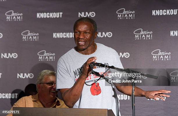 Floyd Mayweather Sr. Attends NUVOtv's "Knockout" Live Fight Press Conference at Casino Miami Jai Alai on June 4, 2014 in Miami, Florida.