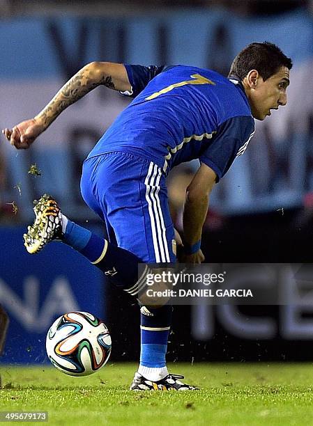 Argentina's midfielder Angel Di Maria loses the ball during a friendly match against Trinidad and Tobago at the Monumental stadium in Buenos Aires,...