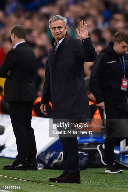 Jose Mourinho the manager of Chelsea gestures during the UEFA Champions League Group G match between Chelsea FC and FC Dynamo Kyiv at Stamford Bridge...