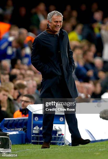 Jose Mourinho the manager of Chelsea looks on during the UEFA Champions League Group G match between Chelsea FC and FC Dynamo Kyiv at Stamford Bridge...