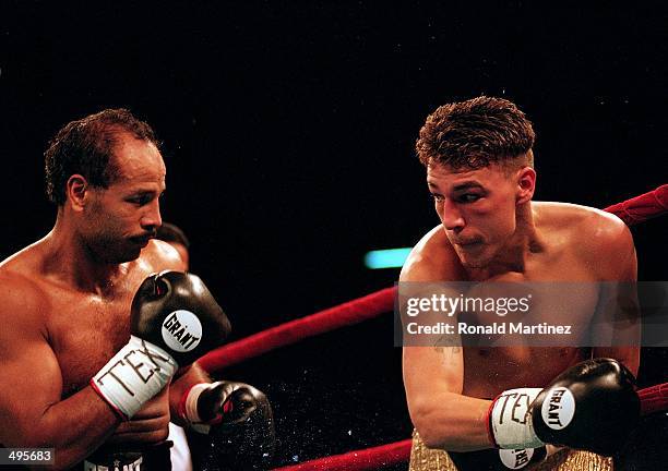 Tony Ayala Jr. Misses a punch during the fight against Manuel Esparaza at the Freeman Coliseum in San Antonio, Texas. Tony Ayala Jr. Wins by a...