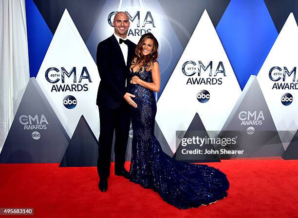 Former NFL player Mike Caussin and recording artist and actress Jana Kramer attend the 49th annual CMA Awards at the Bridgestone Arena on November 4,...