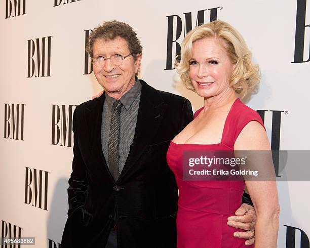 Icon Mac Davis and wife Lise Gerard attend the 63rd Annual BMI Country awards on November 3, 2015 in Nashville, Tennessee.