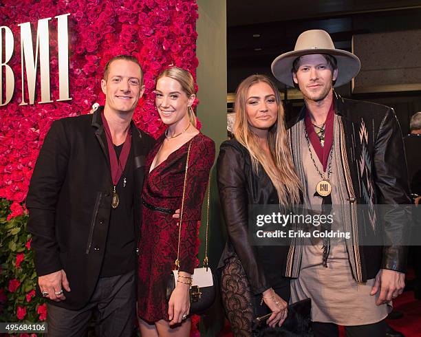 Tyler Hubbard, Hayley Stommel, Brittney Marie Cole and Brian Kelley of Florida Georgia Line attend the 63rd Annual BMI Country awards on November 3,...