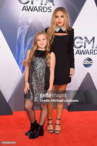 Musical duo Lennon & Maisy attend the 49th annual CMA Awards at the Bridgestone Arena on November 4, 2015 in Nashville, Tennessee.