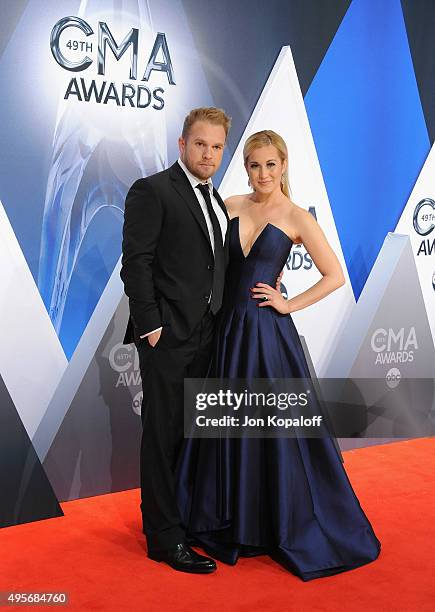 Musician Kellie Pickler and husband Kyle Jacobs attend the 49th annual CMA Awards at the Bridgestone Arena on November 4, 2015 in Nashville,...