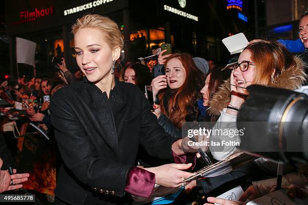 Jennifer Lawrence attends the 'The Hunger Games: Mockingjay - Part 2' World Premiere on November 04, 2015 in Berlin, Germany.