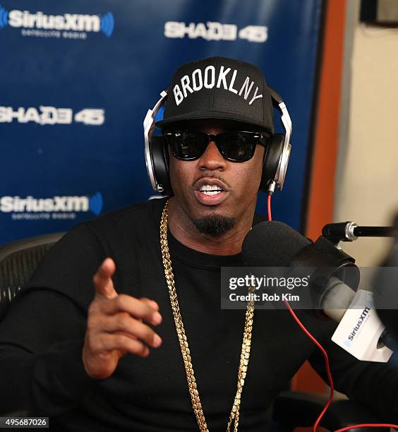 Sean "Puff Diddy" Combs visits 'Sway in the Morning' with Sway Calloway on Eminem's Shade 45 at SiriusXM Studios on November 4, 2015 in New York City.