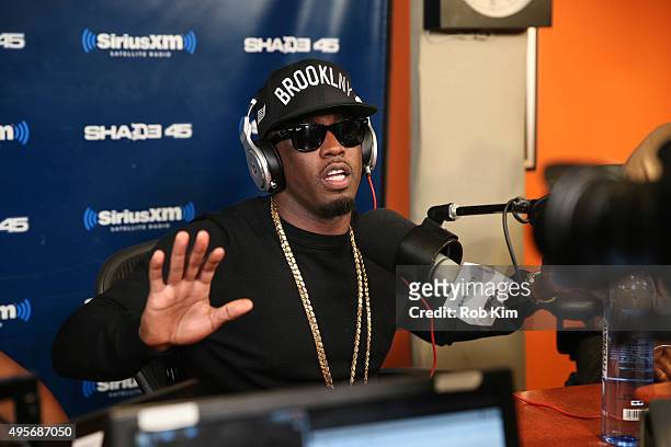 Sean "Puff Diddy" Combs visits 'Sway in the Morning' with Sway Calloway on Eminem's Shade 45 at SiriusXM Studios on November 4, 2015 in New York City.