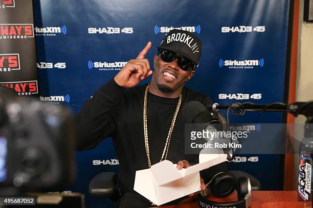 Sean "Puff Diddy" Combs visits 'Sway in the Morning' with Sway Calloway on Eminem's Shade 45 at SiriusXM Studios on November 4, 2015 in New York City.