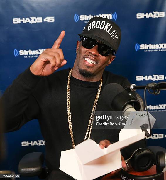 Sean "Puff Diddy" Combs visits 'Sway in the Morning' with Sway Calloway on Eminem's Shade 45 at SiriusXM Studios on November 4, 2015 in New York City.