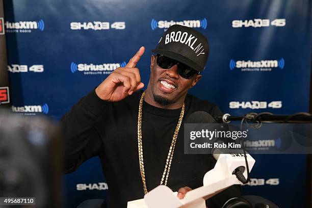 Sean "Puff Diddy" Combs visits 'Sway in the Morning' with Sway Calloway on Eminem's Shade 45 at SiriusXM Studios on November 4, 2015 in New York City.