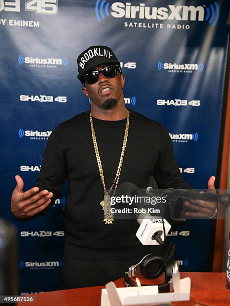 Sean "Puff Diddy" Combs visits 'Sway in the Morning' with Sway Calloway on Eminem's Shade 45 at SiriusXM Studios on November 4, 2015 in New York City.