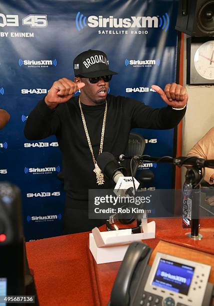 Sean "Puff Diddy" Combs visits 'Sway in the Morning' with Sway Calloway on Eminem's Shade 45 at SiriusXM Studios on November 4, 2015 in New York City.