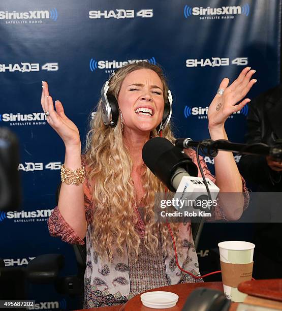 Joss Stone performs a song during her visit to 'Sway in the Morning' with Sway Calloway on Eminem's Shade 45 at SiriusXM Studios on November 4, 2015...