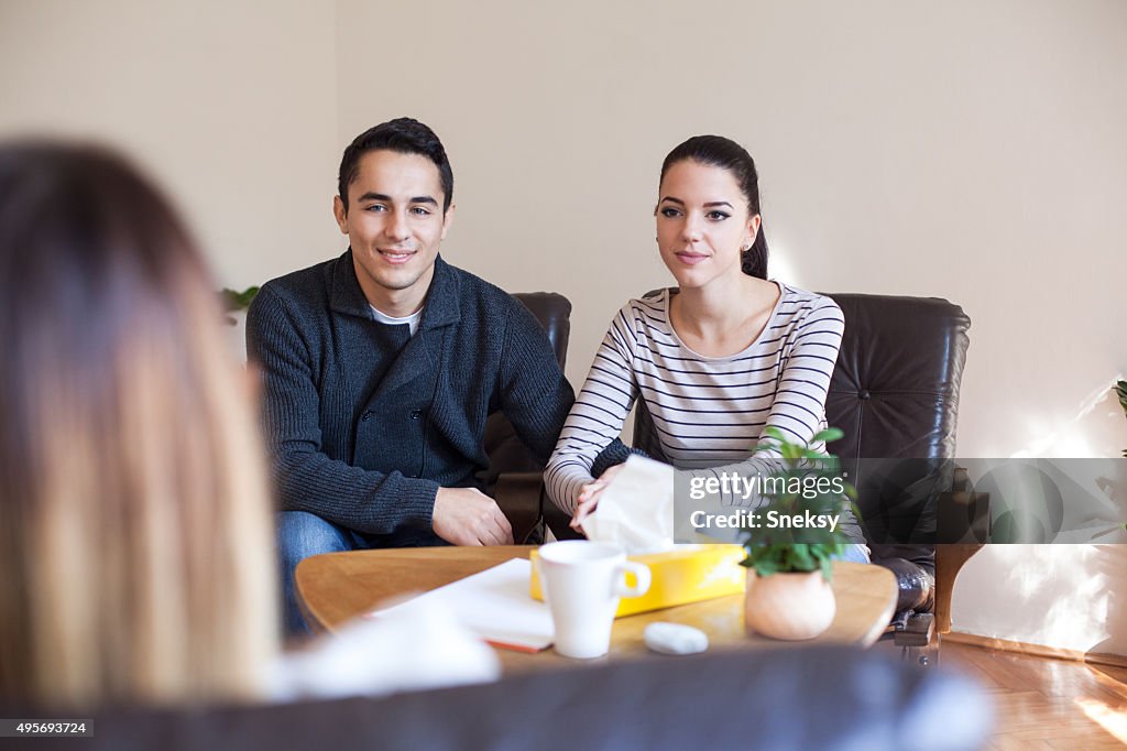 Marriage Therapy. Couple Talking to Counselor