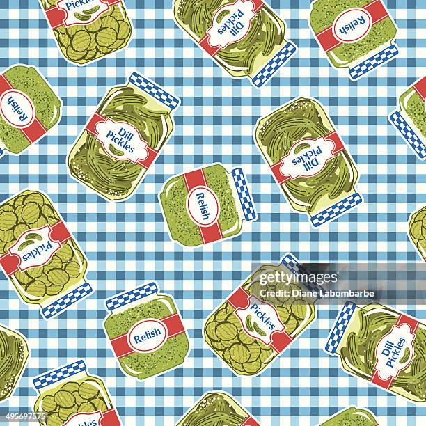 pickles seamless repeating pattern - dill pickle stock illustrations
