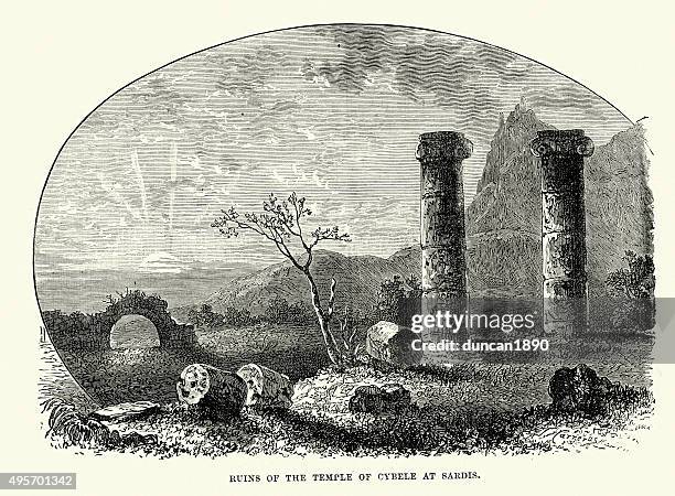 ruins of the temple of cybele at sardis - ancient sardis stock illustrations