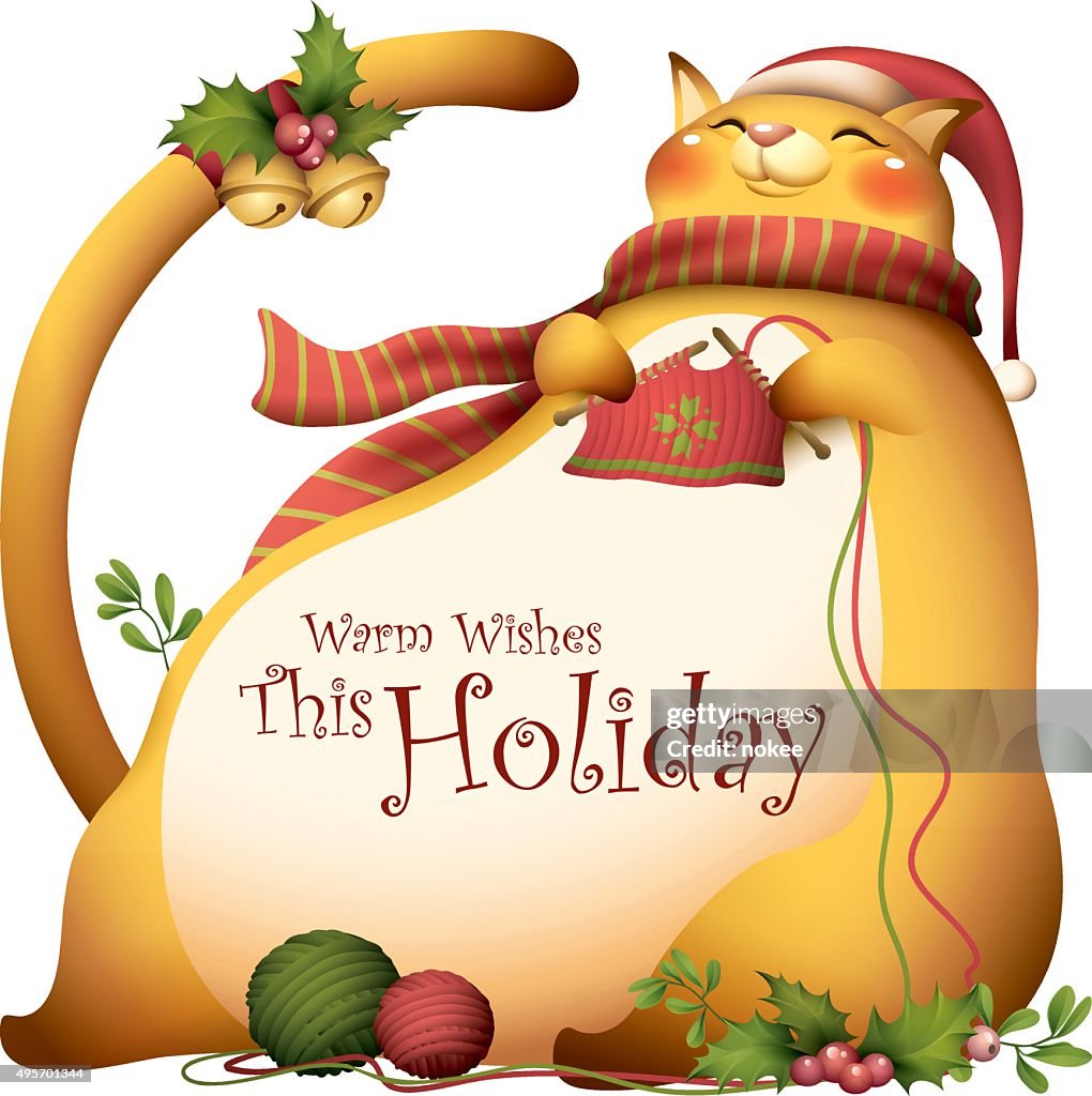 Christmas Card - knitting cat