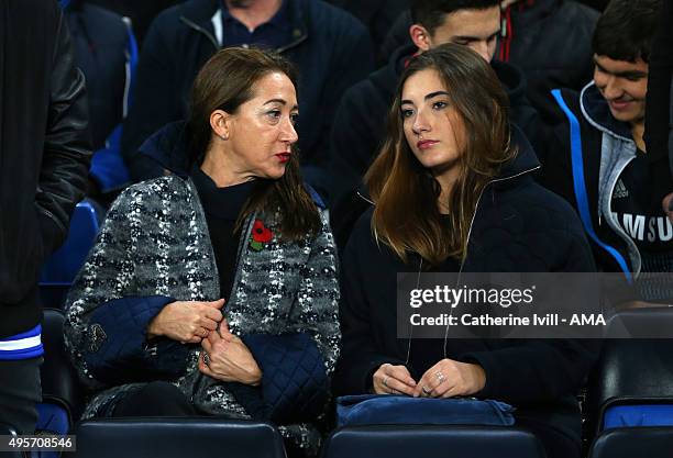 Matilde Faria and Matilde, the wife and daughter of Jose Mourinho Manager of Chelsea before the UEFA Champions League Group G match between Chelsea...