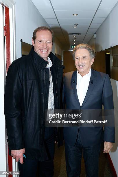 Director of the 'Tour de France' Christian Prudhomme and Presenter of the Show Michel Drucker attend the 'Vivement Dimanche' French TV Show Special...