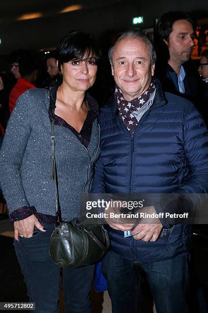 Actor Patrick Braoude, his wife Guila attend Singer Arielle Dombasle performs at La Cigale on November 4, 2015 in Paris, France.