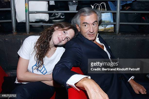 Bernard-Henri Levy and his daughter Writer Justine Levy attend Singer Arielle Dombasle performs at La Cigale on November 4, 2015 in Paris, France.