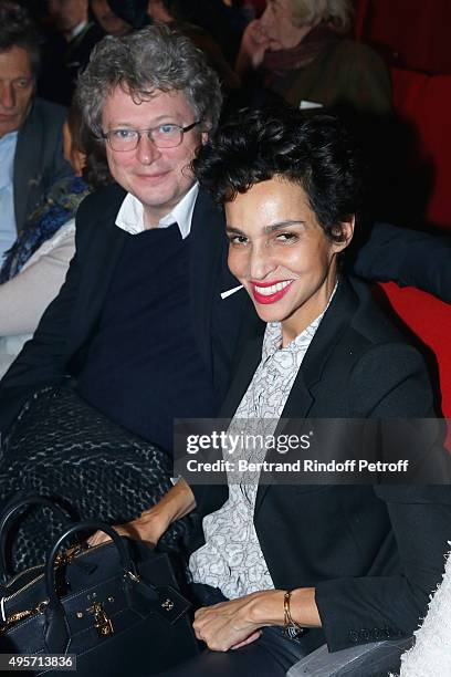 Farida Khelfa Seydoux and her husband Henri Seydoux attend Singer Arielle Dombasle performs at La Cigale on November 4, 2015 in Paris, France.