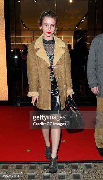 Billie JD Porter leaves Roberto Cavalli Store in Knightsbridge after their Disaronno launch party on November 4, 2015 in London, England.
