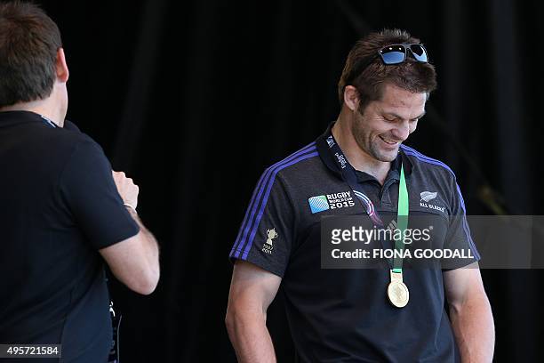 New Zealand's All Blacks rugby team captain Richie McCaw attends an official welcome parade and reception for the team in Christchurch on November 5...