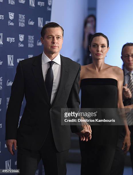 Brad Pitt and 2015 Entertainment Innovator Angelina Jolie Pitt attend the WSJ. Magazine 2015 Innovator Awards at the Museum of Modern Art on November...