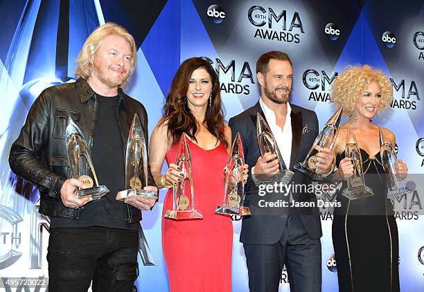 Vocal Group of the Year winners Phillip Sweet, Karen Fairchild, Jimi Westbrook and Kimberly Schlapman, of Little Big Town pose in the press room...