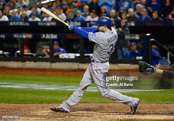 Eric Hosmer of the Kansas City Royals bats against the New York Mets during Game Five of the 2015 World Series at Citi Field on November 1, 2015 in...