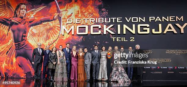 Cast of "The Hunger Games" at "The Hunger Games: Mockingjay - Part 2" world premiere on November 04, 2015 in Berlin, Germany.