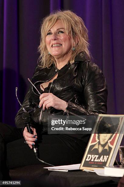 Singer/songwriter Lucinda Williams speaks onstage at Bob Dylan: The Greatest Songwriter? at The GRAMMY Museum on November 4, 2015 in Los Angeles,...