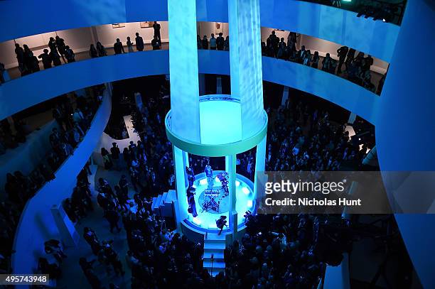 Grimes performs at the 2015 Guggenheim International Gala Pre-Party made possible by Dior at Solomon R. Guggenheim Museum on November 4, 2015 in New...
