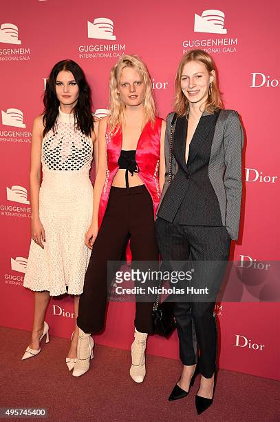 Katlin Aas, Hanne Gaby Odiele and Julia Nobis attend the 2015 Guggenheim International Gala Pre-Party made possible by Dior at Solomon R. Guggenheim...