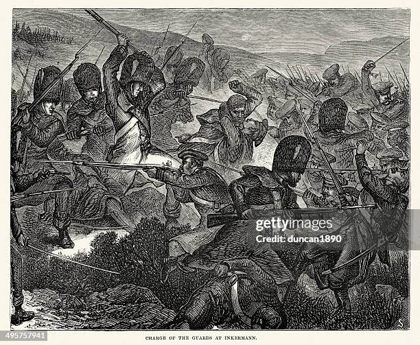 battle of inkerman - crimean war stock illustrations