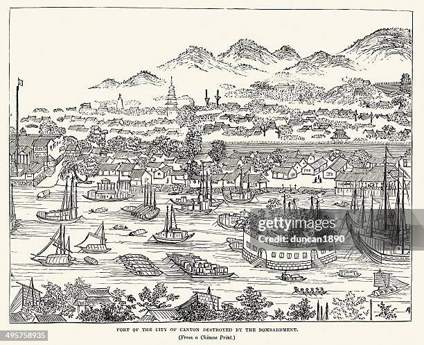 port of canton, china - guangzhou stock illustrations