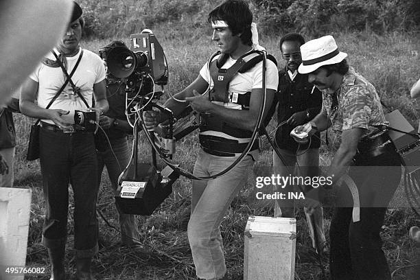 Cameraman equips himself with a steadicam for shooting of the television film "The great inquisitor"