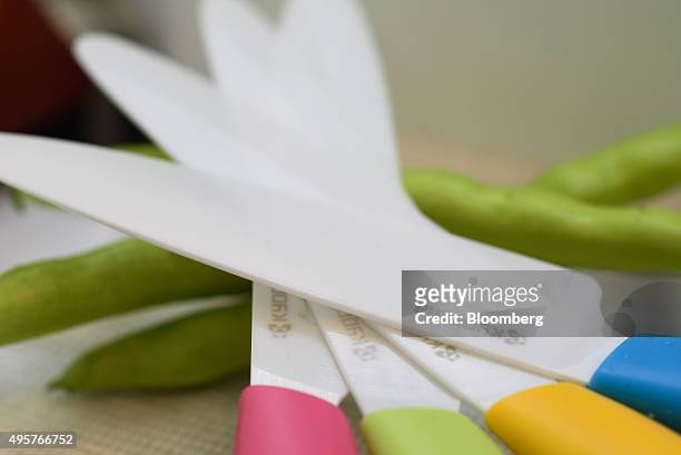 Ceramic knives manufactured by Kyocera Corp. Are displayed in a showroom at the company's headquarters in Kyoto, Japan, on Friday, Oct. 23, 2015....