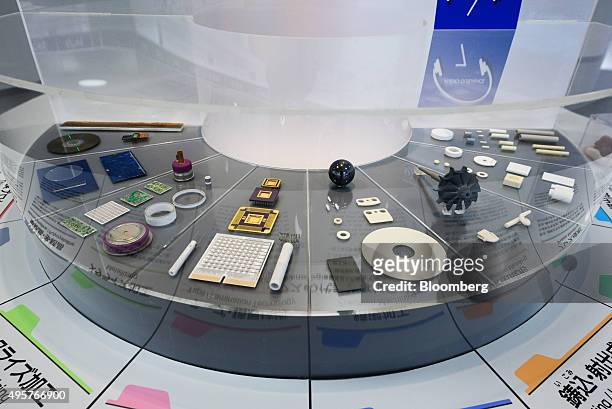 Ceramic products manufactured by Kyocera Corp. Are displayed in a showroom at the company's headquarters in Kyoto, Japan, on Friday, Oct. 23, 2015....