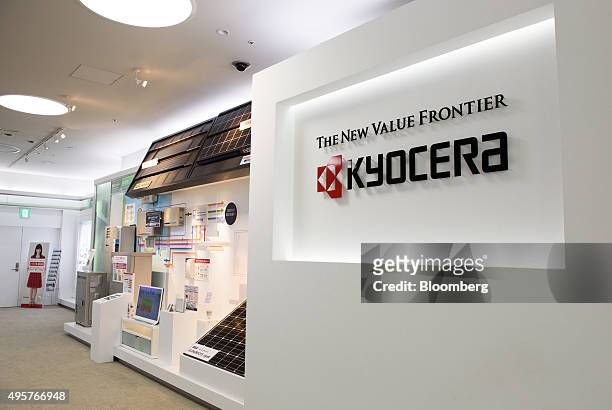 The Kyocera Corp. Logo is displayed in a showroom at the company's headquarters in Kyoto, Japan, on Friday, Oct. 23, 2015. Billionaire Kazuo Inamori...