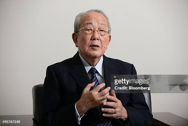 Billionaire Kazuo Inamori, founder of Kyocera Corp., speaks during an interview in Kyoto, Japan, on Friday, Oct. 23, 2015. Inamori established...