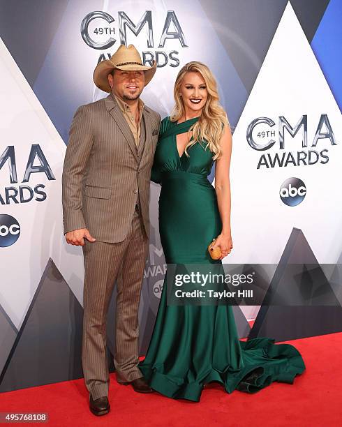 Jason Aldean and Brittany Kerr attend the 49th annual CMA Awards at the Bridgestone Arena on November 4, 2015 in Nashville, Tennessee.