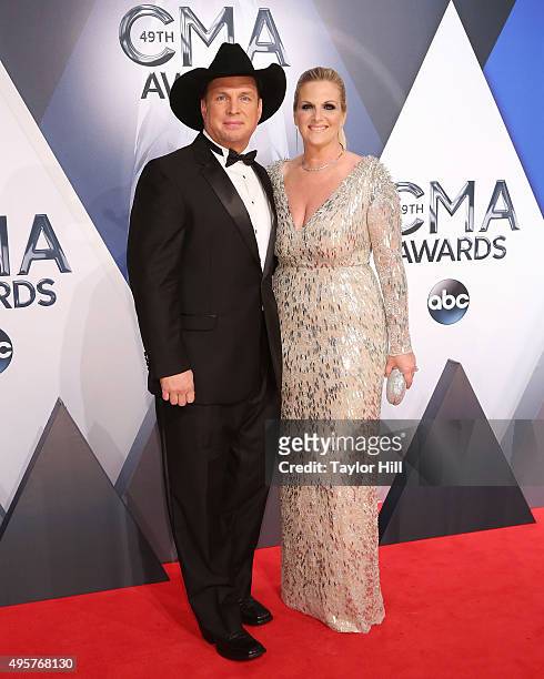 Garth Brooks and Trisha Yearwood attend the 49th annual CMA Awards at the Bridgestone Arena on November 4, 2015 in Nashville, Tennessee.