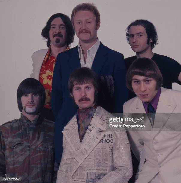 British group Bonzo Dog Doo-Dah Band in 1968. The line up includes Vivian Stanshall, Neil Innes, 'Legs' Larry Smith, Roger Ruskin Spear and Rodney...