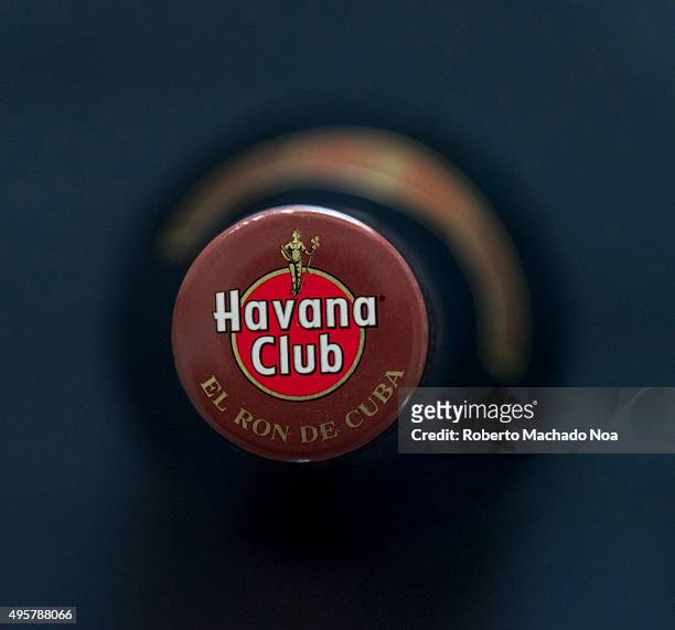 Cuba tourism: El Ron de Cuba; Havana Club rum branding and logo on its lid. Havana Club brand of rum created in 1934, is one of the best-selling rum...