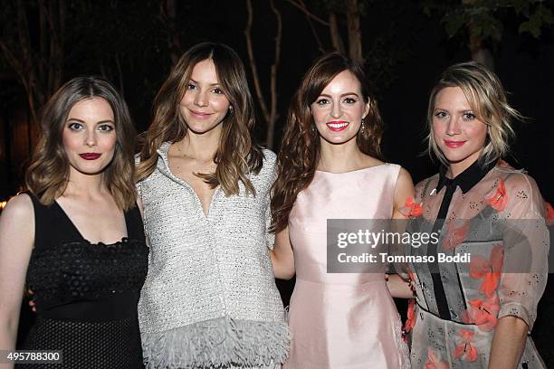 Actress Gillian Jacobs, singer Katharine McPhee, actresse Ahna O'Reilly, and Brittany Snow attend the Lela Rose Los Angeles Dinner on November 4,...